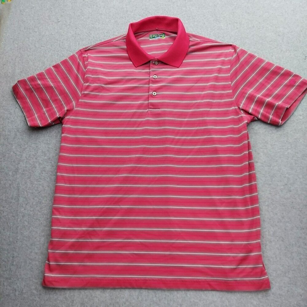 Pro‎ Tour Cool Play Mens Polyester Red  Striped Short Sleeve Golf Polo Shirt XL